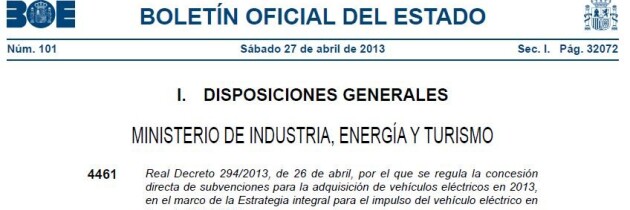 Se aprueban las ayudas a la adquisición de vehículos eléctricos para 2013